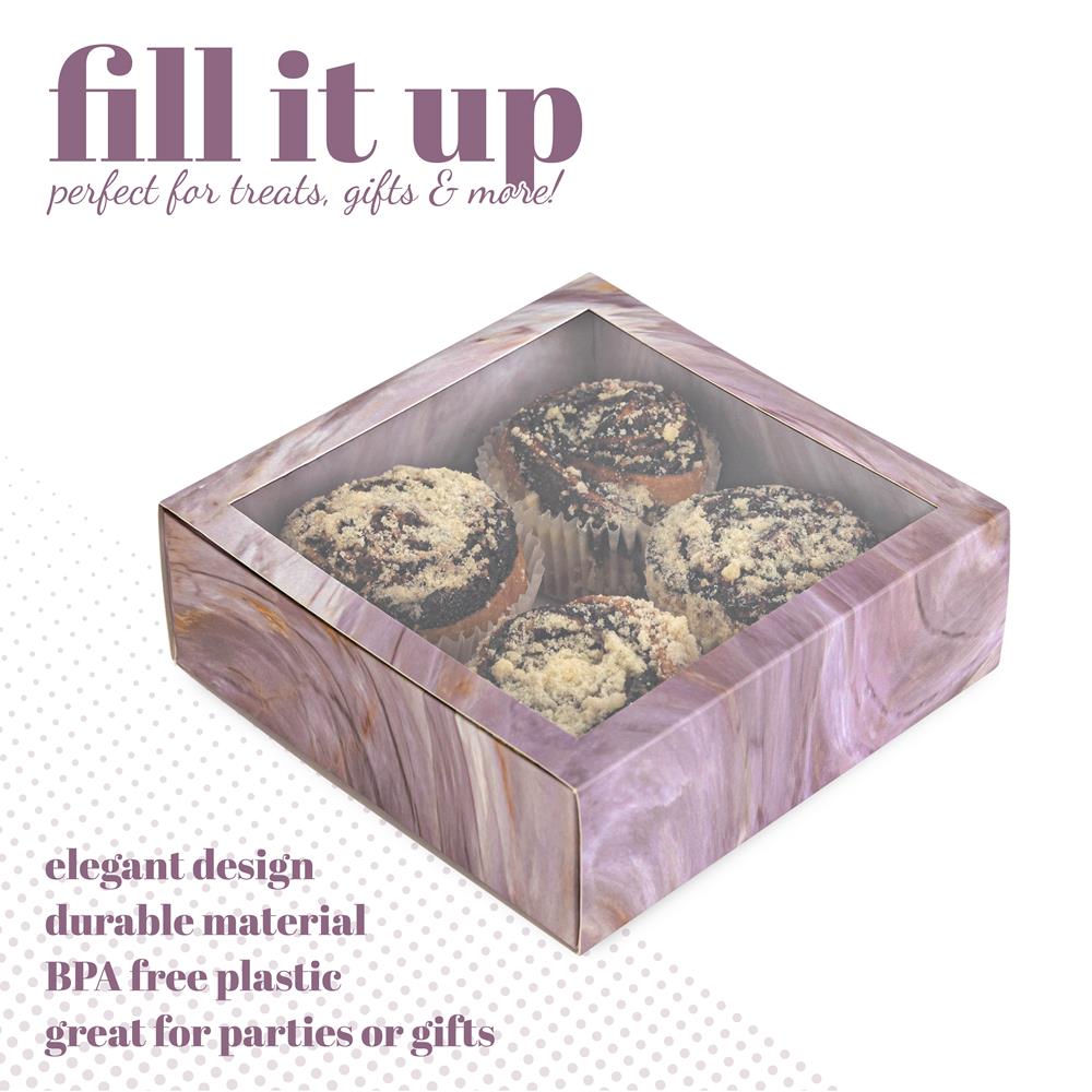 Clear Window Gift Boxes Square Pink 6" X 6" X 2" 6 Pack